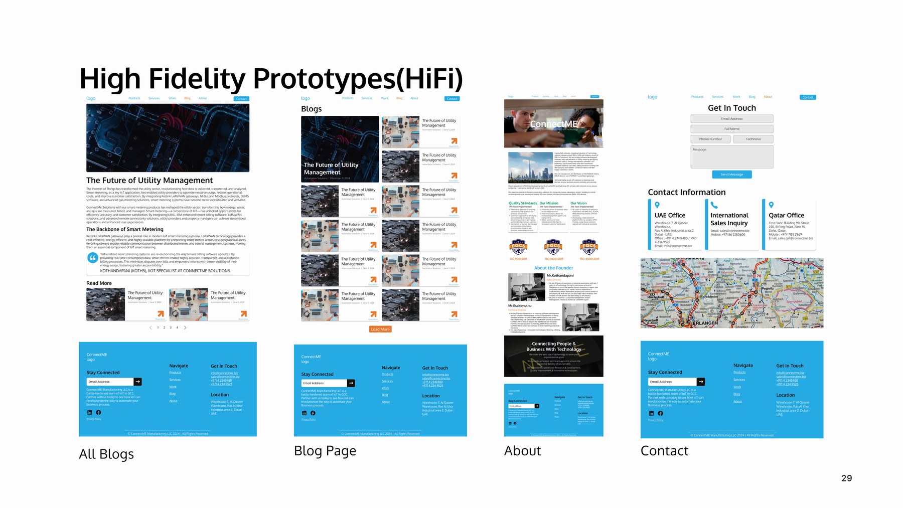 Responsive ConnectME website prototype screens