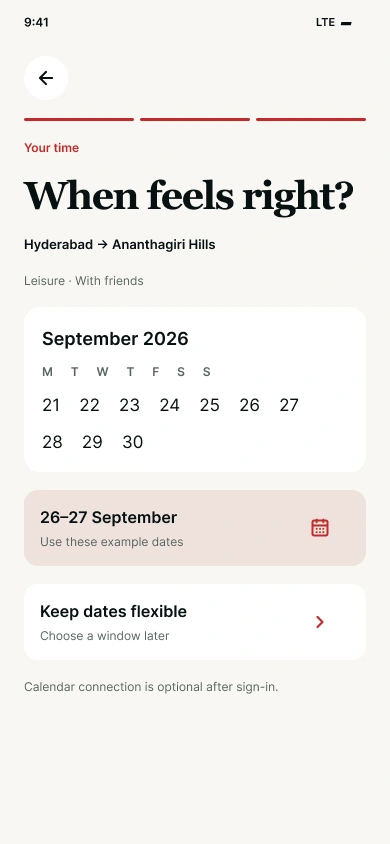 Choose exact or flexible dates
