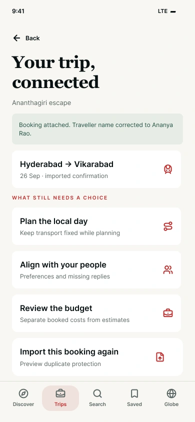 Booking connected to the trip