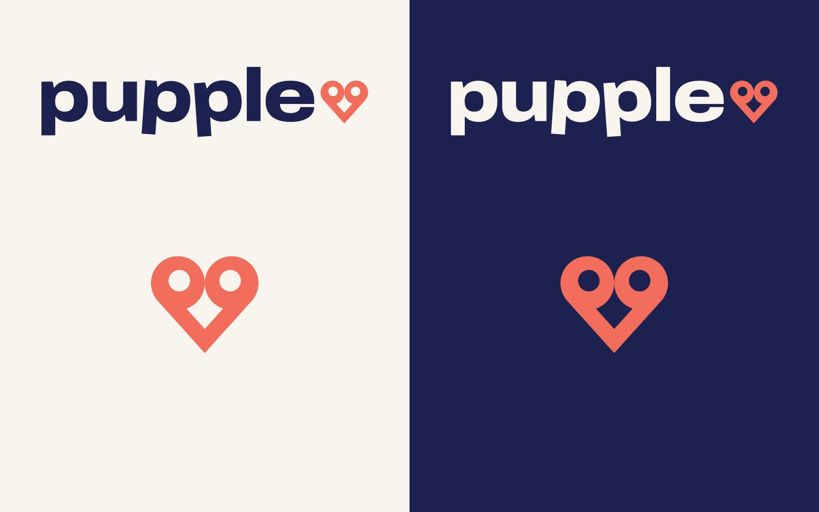 Pupple wordmark and symbol on chalk and deep blue
