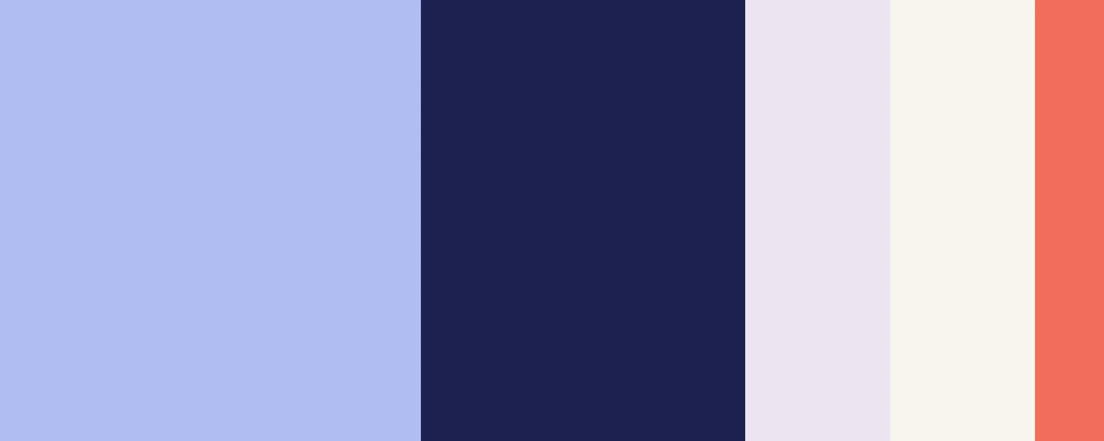 Pupple colour palette: blue, deep navy, lilac, chalk and coral