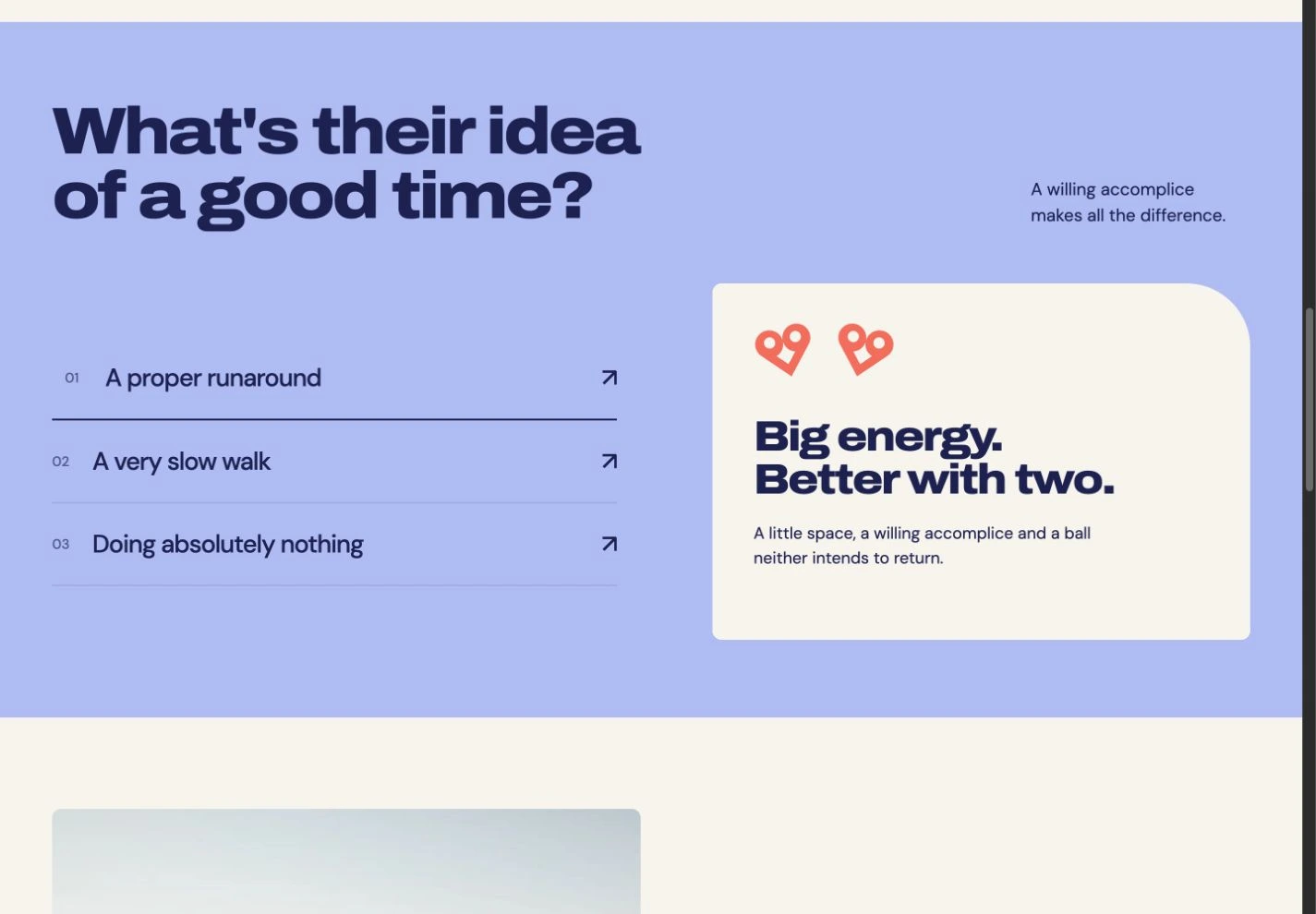 Pupple website personality selector